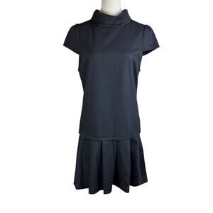 Alice + Olivia Employed Black Drop Waist Pleated Skirt Mock Neck Academia Dress